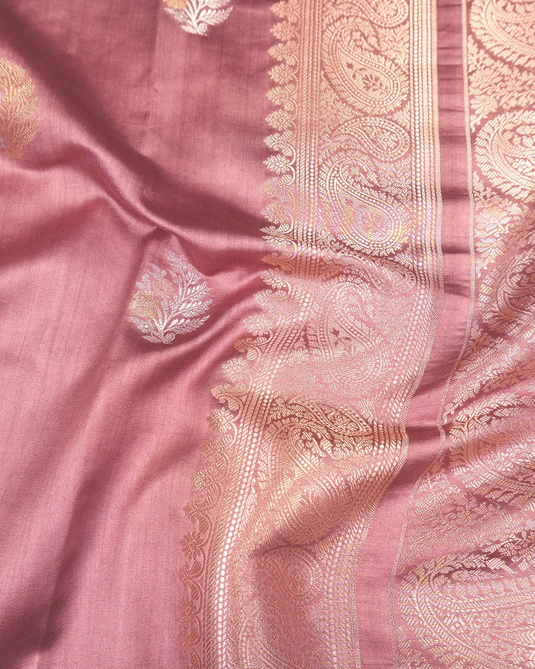 Dusty Rose Pure Banarasi Saree with Sona Rupa Floral Buti Weave