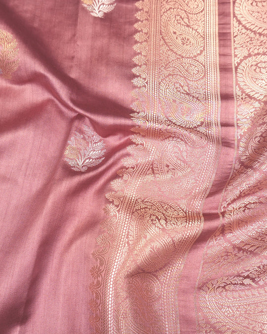 Dusty Rose Pure Banarasi Saree with Sona Rupa Floral Buti Weave