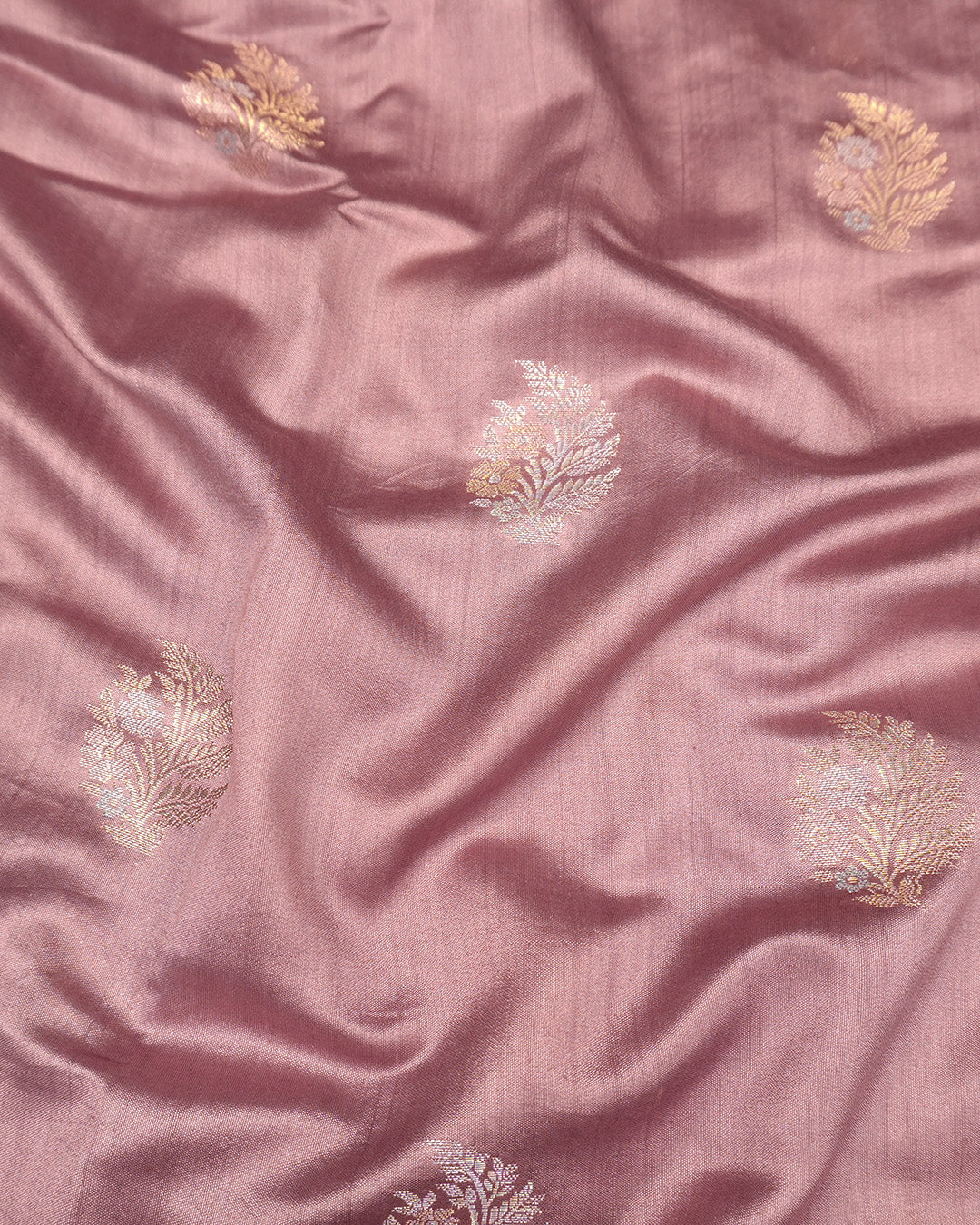 Dusty Rose Pure Banarasi Saree with Sona Rupa Floral Buti Weave