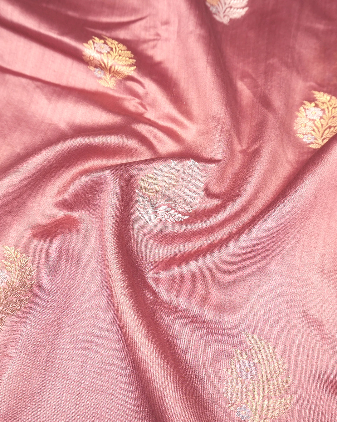 Dusty Rose Pure Banarasi Saree with Sona Rupa Floral Buti Weave