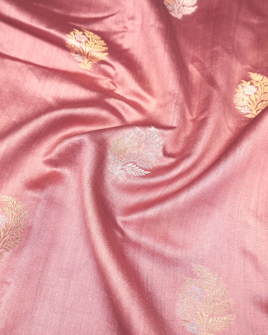 Dusty Rose Pure Banarasi Saree with Sona Rupa Floral Buti Weave