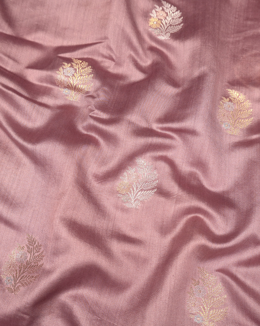 Dusty Rose Pure Banarasi Saree with Sona Rupa Floral Buti Weave