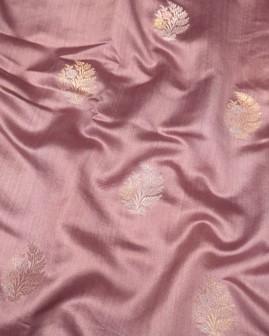 Dusty Rose Pure Banarasi Saree with Sona Rupa Floral Buti Weave