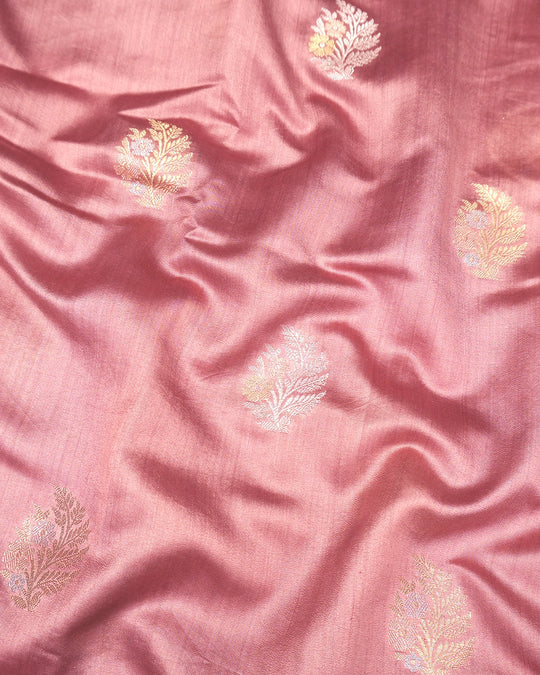 Dusty Rose Pure Banarasi Saree with Sona Rupa Floral Buti Weave