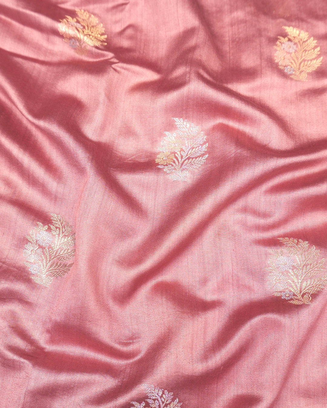 Dusty Rose Pure Banarasi Saree with Sona Rupa Floral Buti Weave