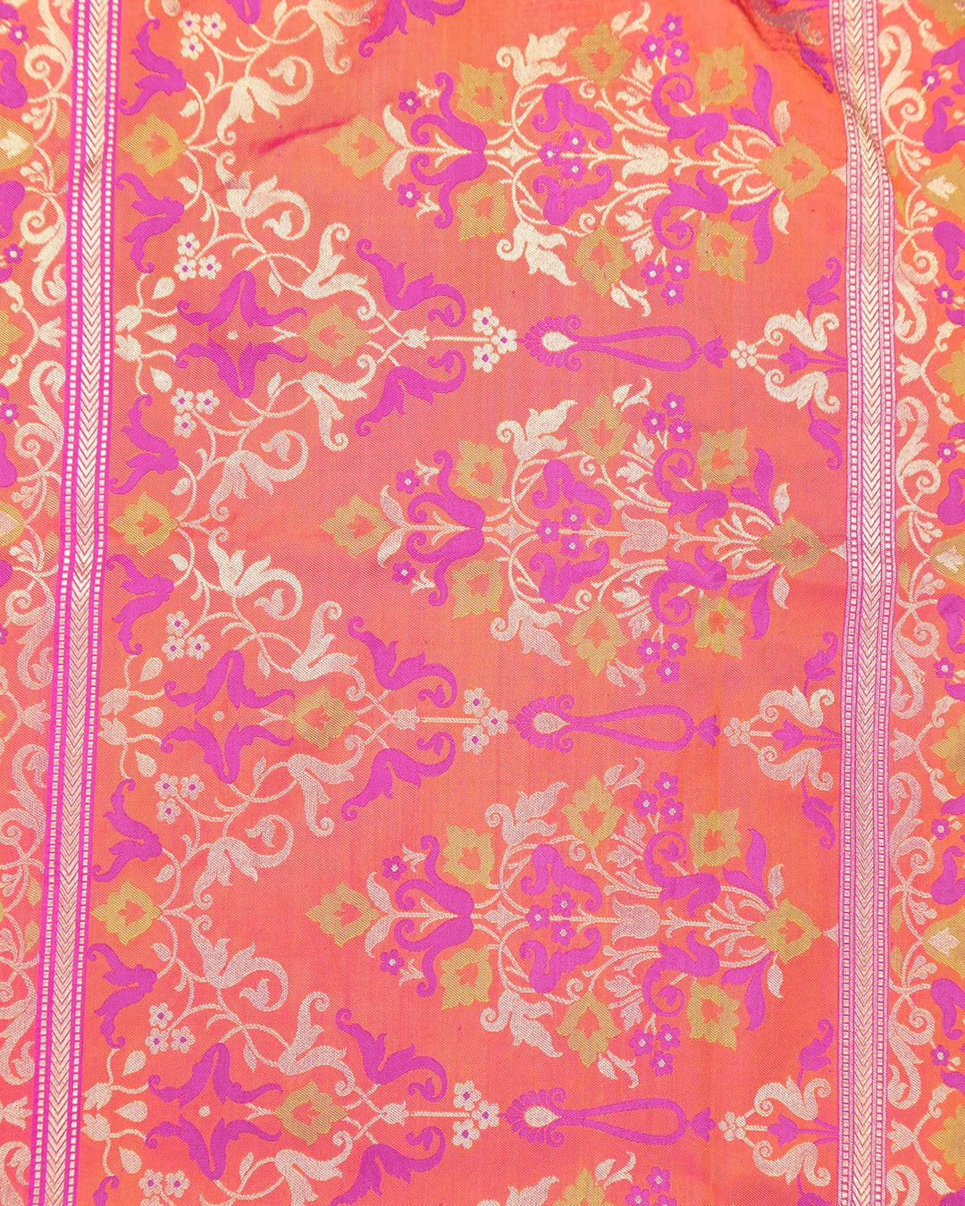 Pink Pure Katan Saree with Multicolour Contemporary Jaal Weaves