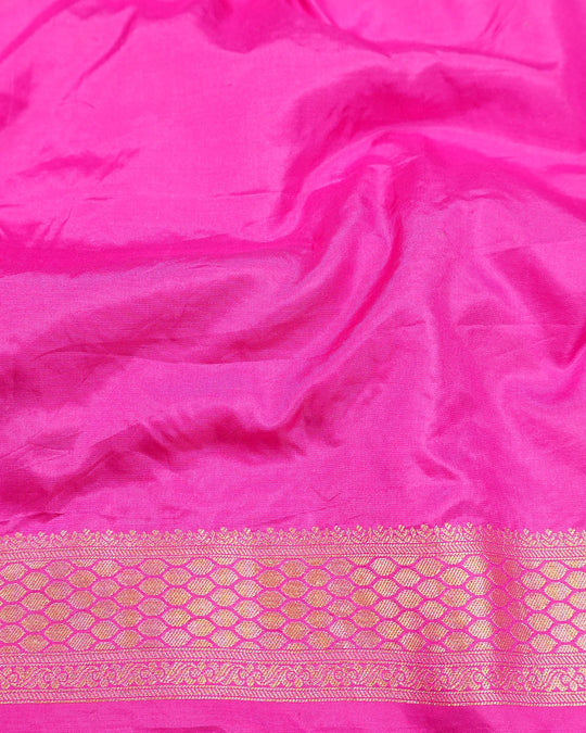 Pink Pure Katan Saree with Multicolour Contemporary Jaal Weaves