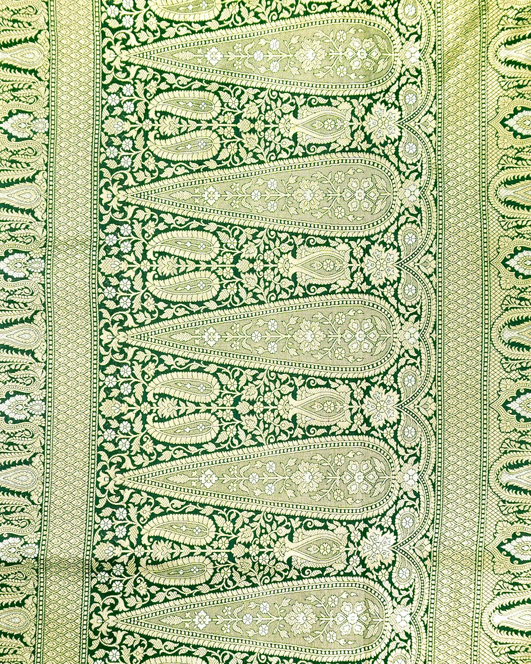 Bottle Green Pure Katan Saree with Sona Rupa Floral Vine Weaving