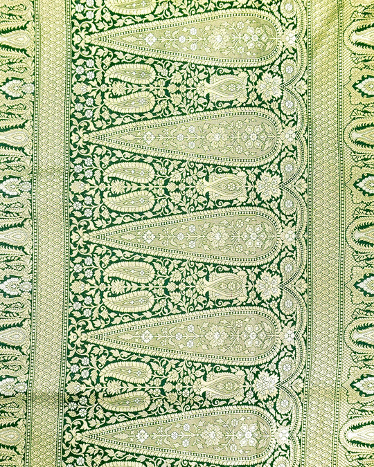 Bottle Green Pure Katan Saree with Sona Rupa Floral Vine Weaving