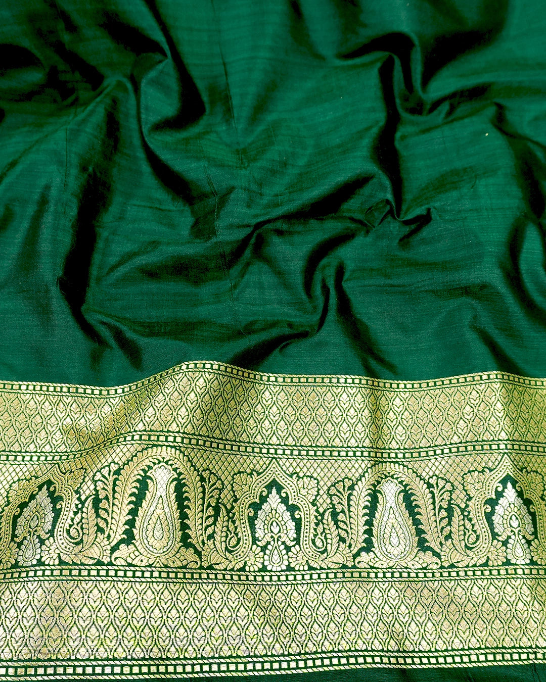 Bottle Green Pure Katan Saree with Sona Rupa Floral Vine Weaving