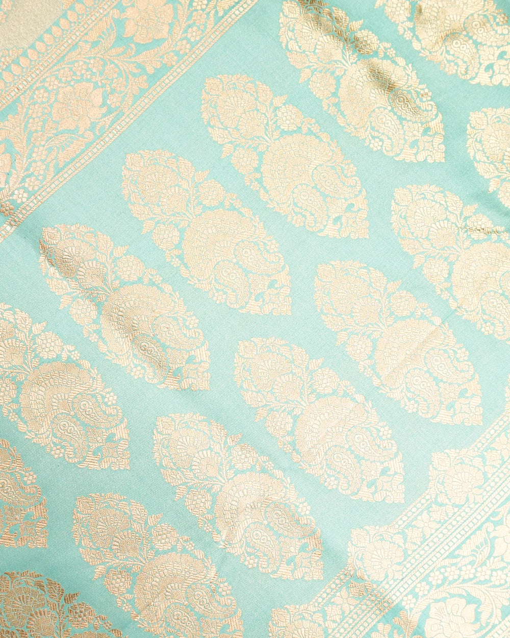 Turquoise Pure Katan Saree with Rangkat Jaal Weaves