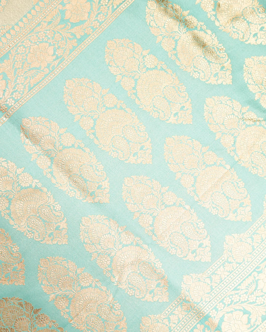 Turquoise Pure Katan Saree with Rangkat Jaal Weaves