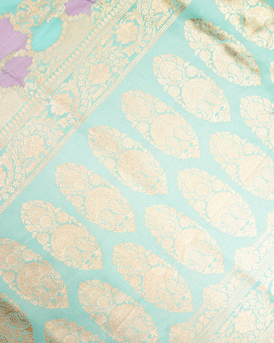 Turquoise Pure Katan Saree with Rangkat Jaal Weaves