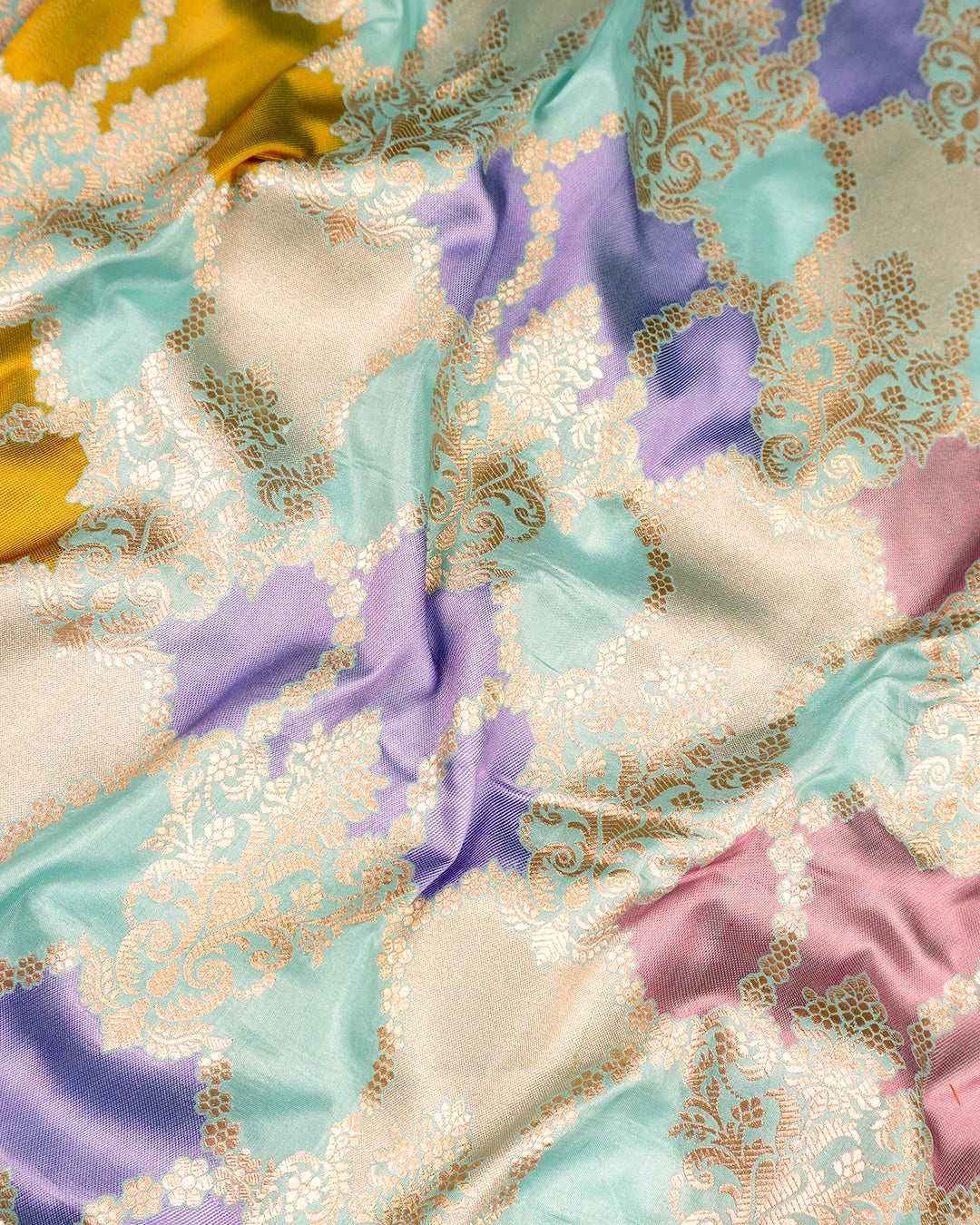 Turquoise Pure Katan Saree with Rangkat Jaal Weaves