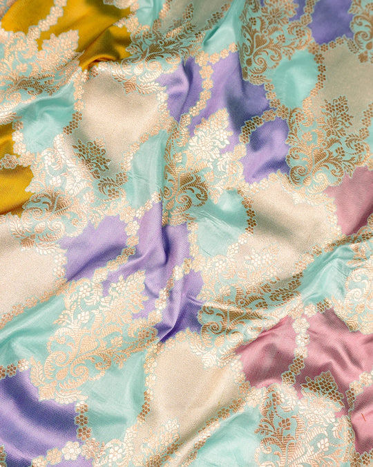 Turquoise Pure Katan Saree with Rangkat Jaal Weaves