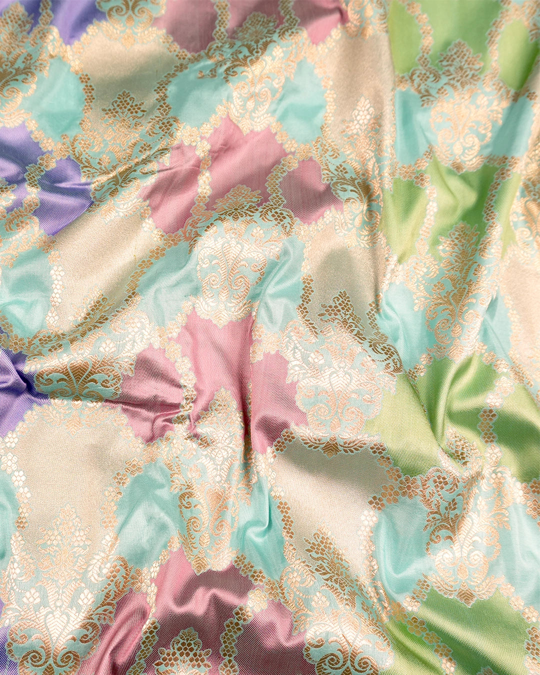 Turquoise Pure Katan Saree with Rangkat Jaal Weaves