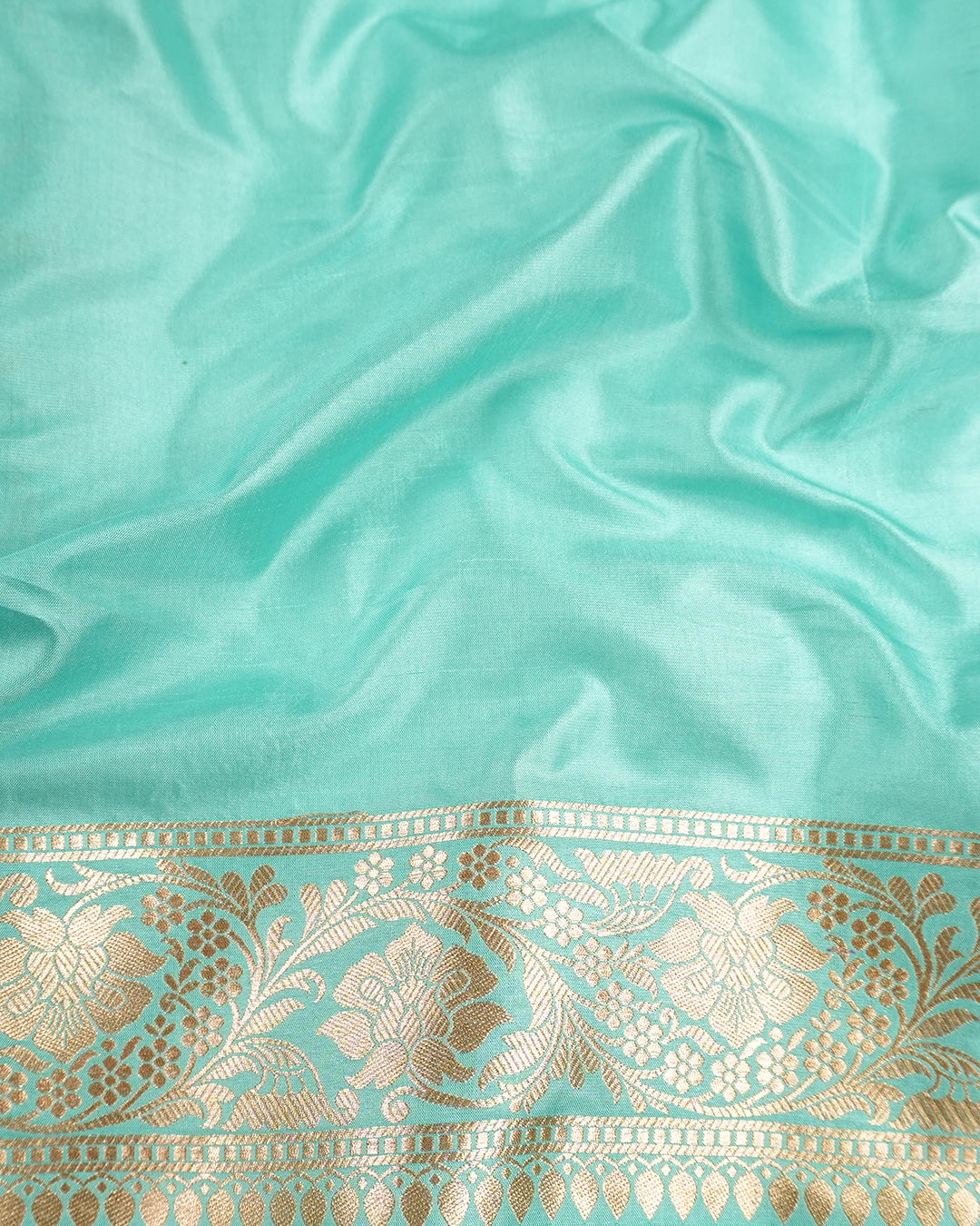 Turquoise Pure Katan Saree with Rangkat Jaal Weaves