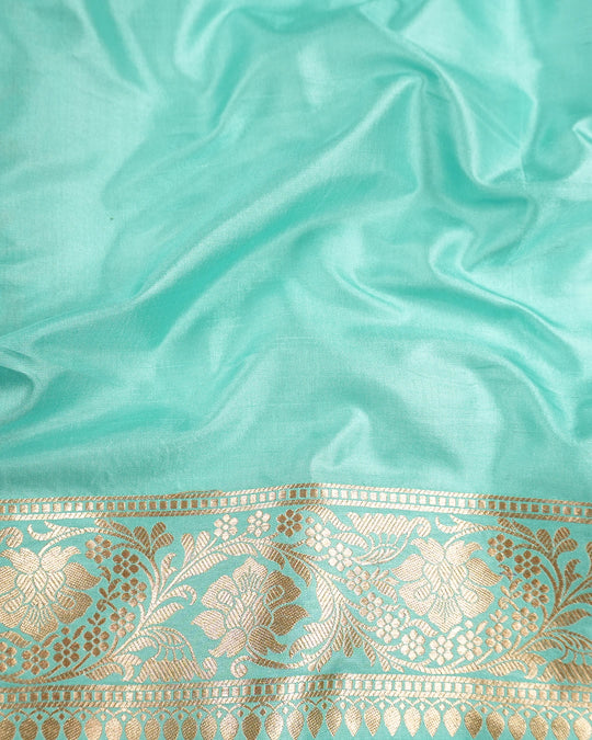 Turquoise Pure Katan Saree with Rangkat Jaal Weaves