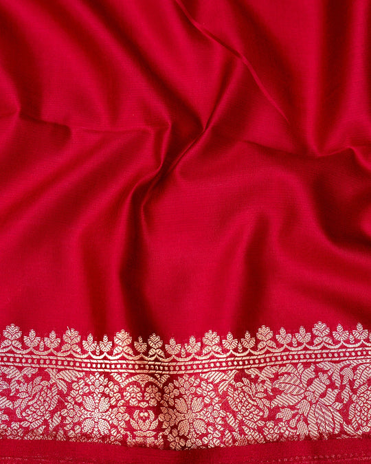 Red Pure Banarasi Saree with Gold Zari Floral Jaal