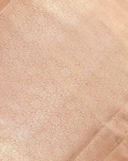 Ivory Beige Pure Banarasi Saree with Lining Weaves and Meenakari Border