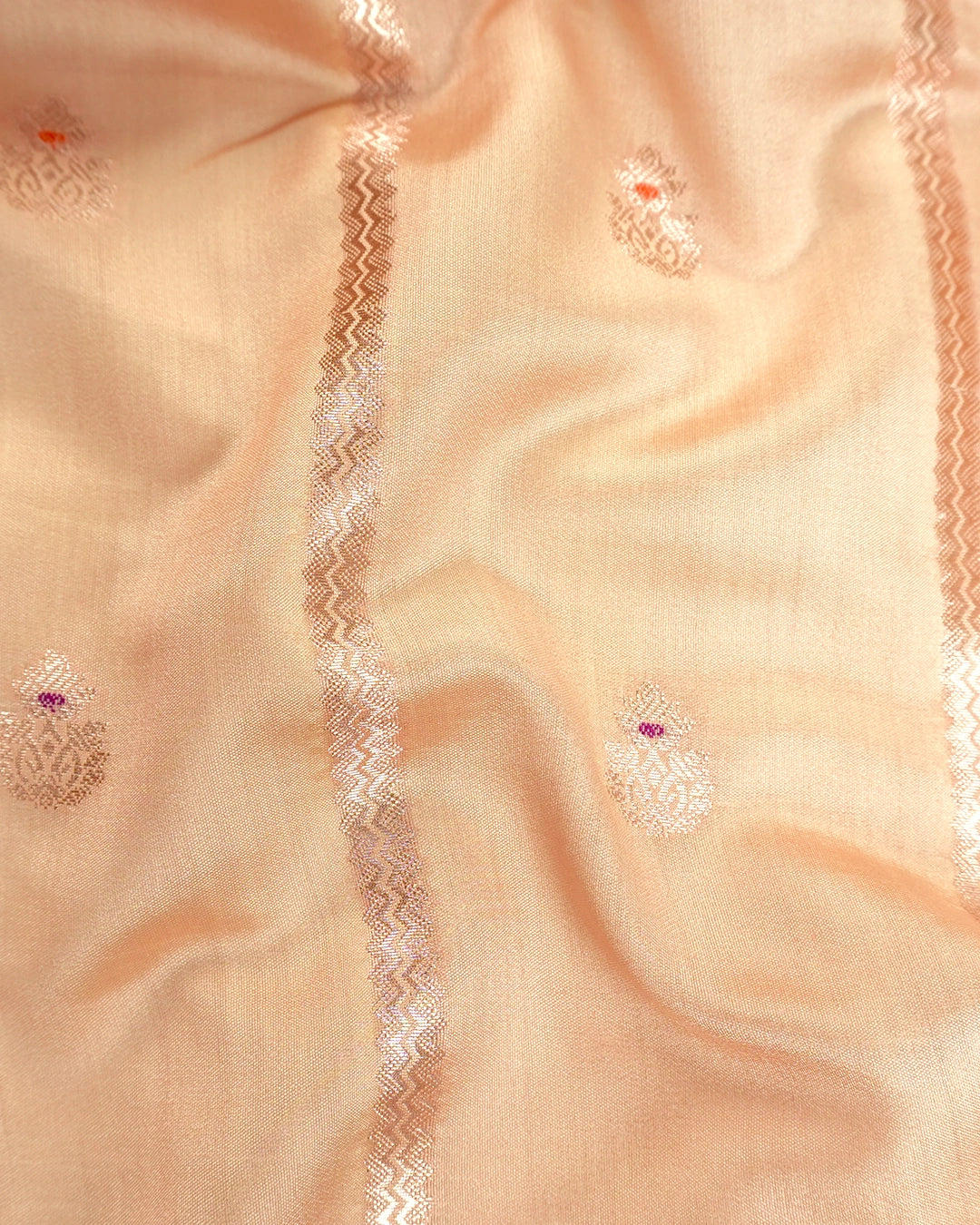 Ivory Beige Pure Banarasi Saree with Lining Weaves and Meenakari Border