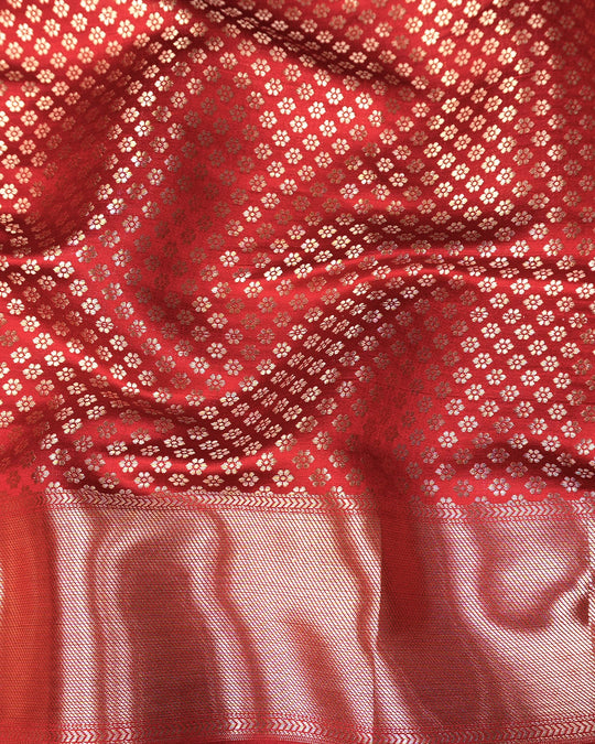 Red Pure Banarasi Saree with Ornate Paisley Buta Weaves