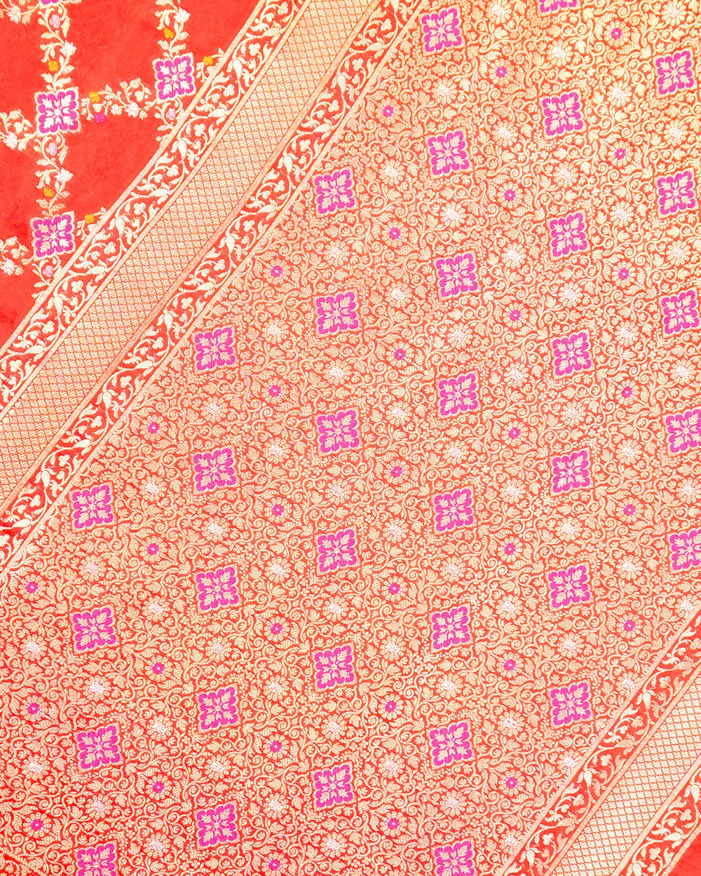 Red Pure Katan Saree with Meenakari Diamond Jaal Weave