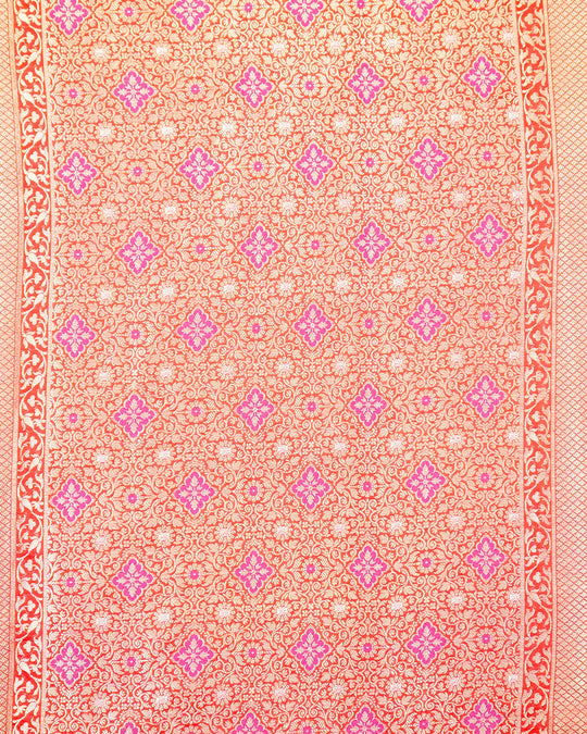 Red Pure Katan Saree with Meenakari Diamond Jaal Weave