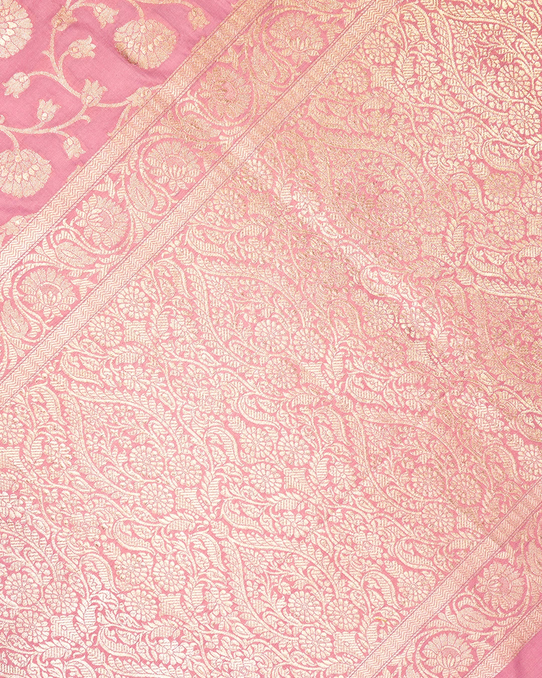 Soft Mauve Pink Pure Katan Saree with Floral Rosette Weaving