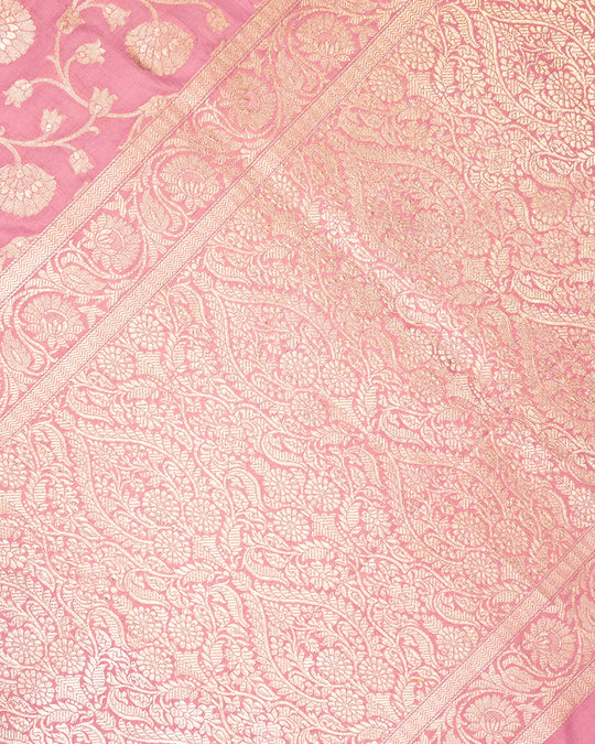 Soft Mauve Pink Pure Katan Saree with Floral Rosette Weaving