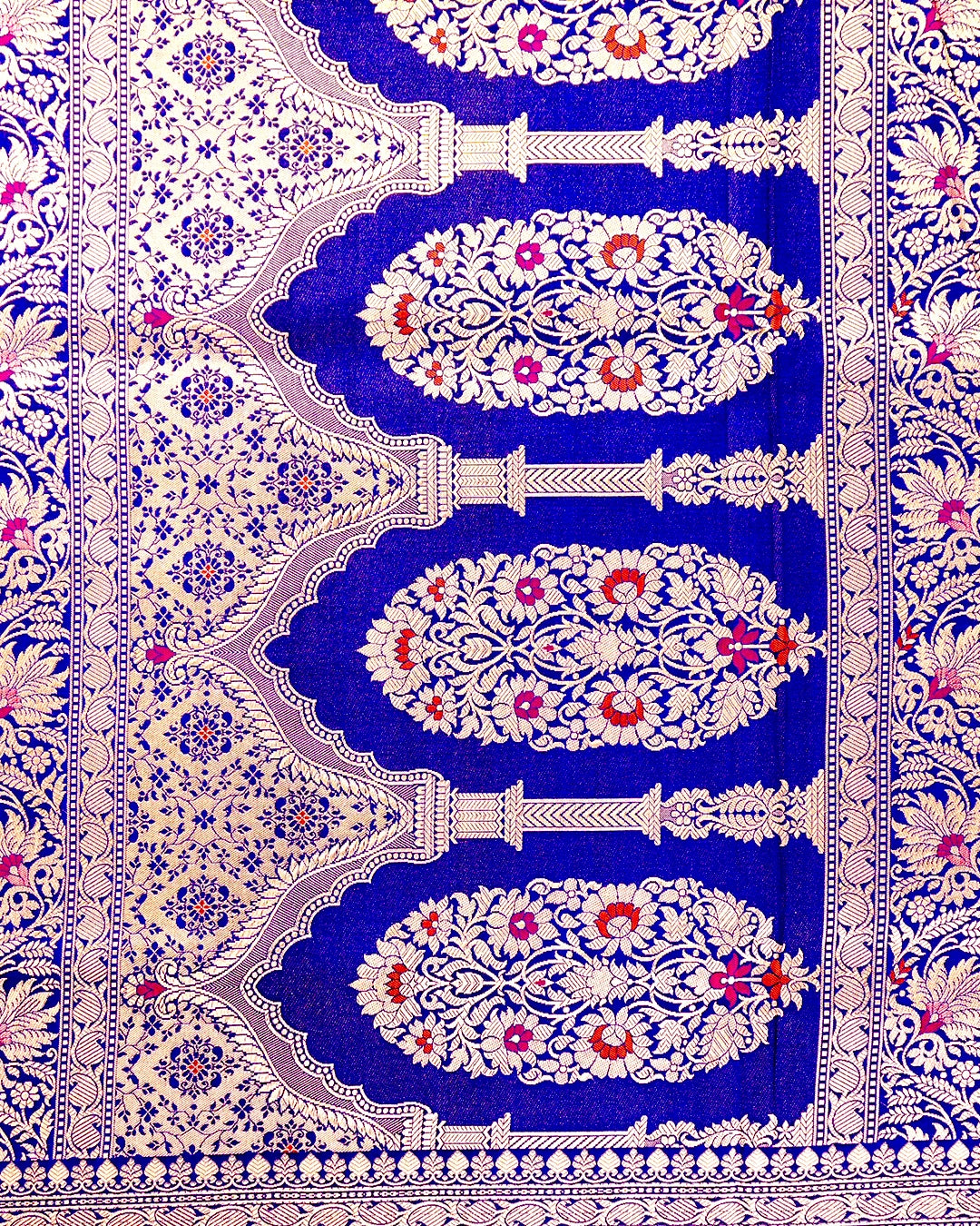 Blue Pure Katan Saree with Multihued Botanical Meena Weaves