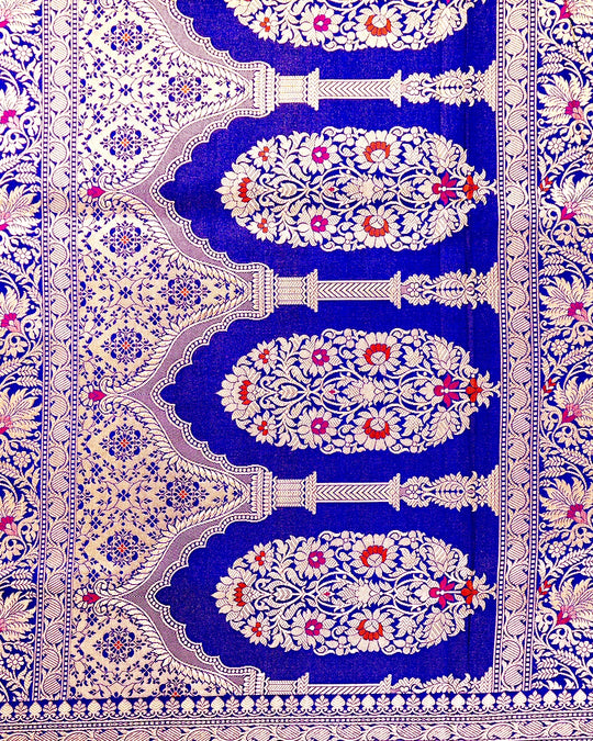 Blue Pure Katan Saree with Multihued Botanical Meena Weaves