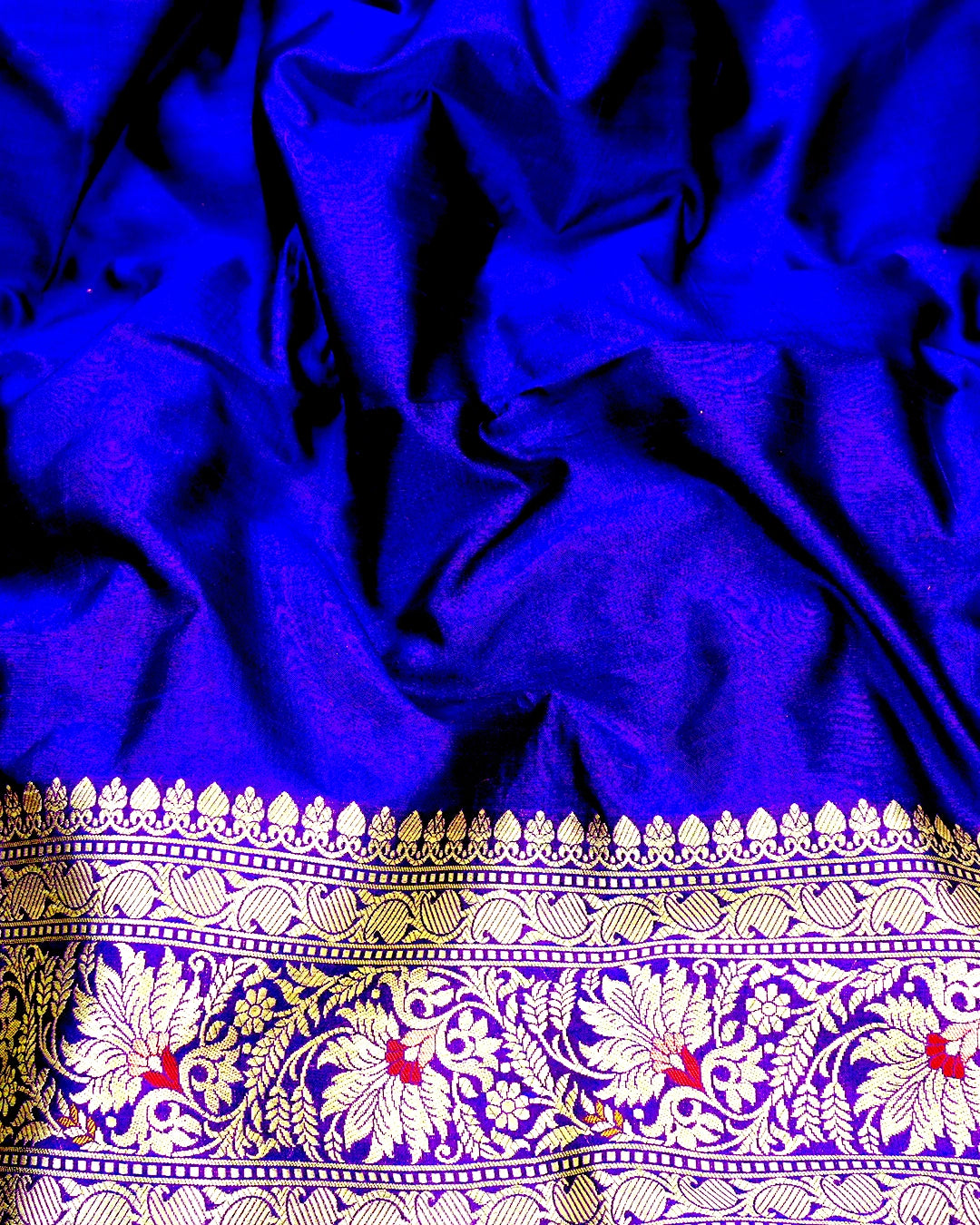 Blue Pure Katan Saree with Multihued Botanical Meena Weaves