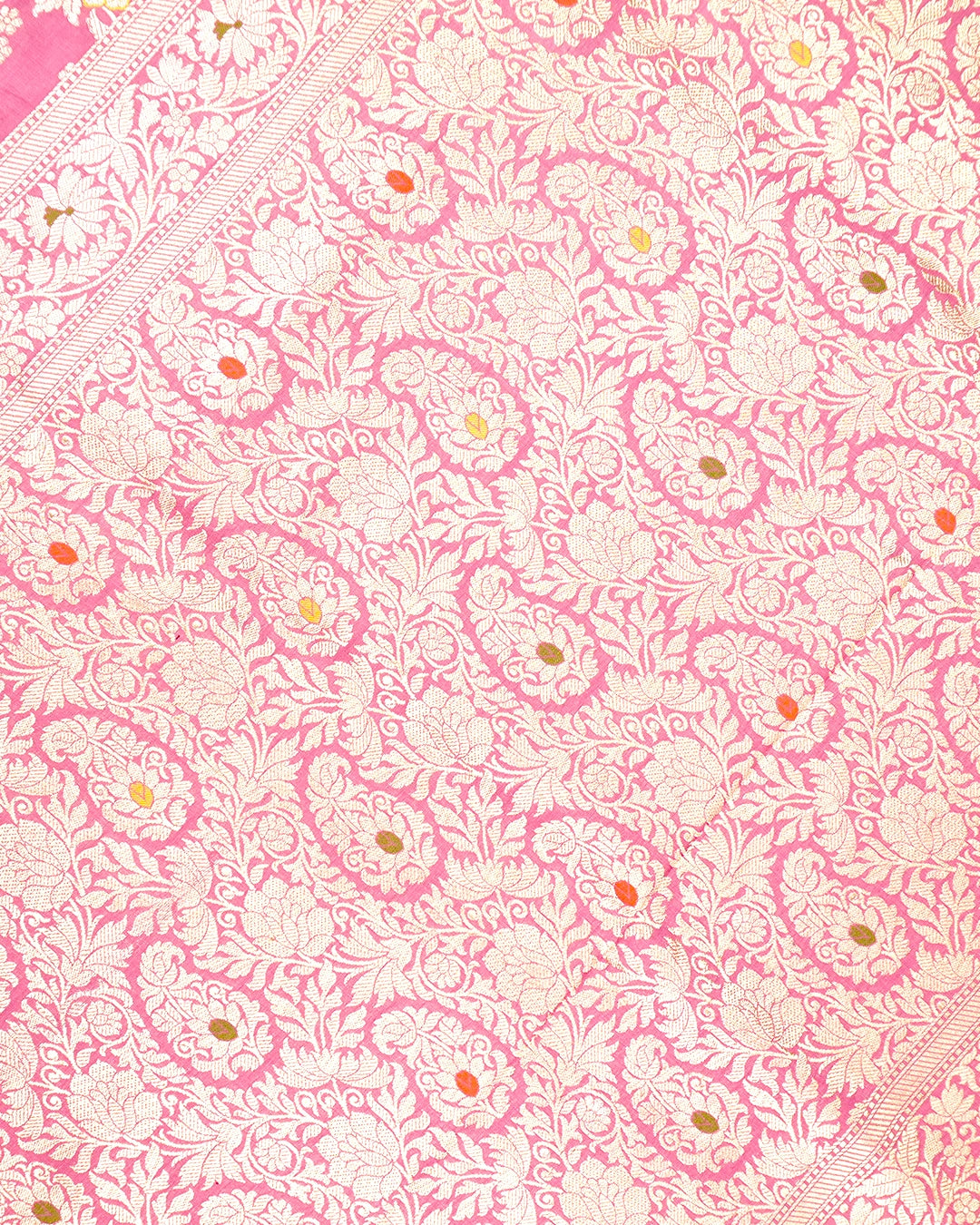 Rosewood Pink Floral Meenakari Pure Katan Saree