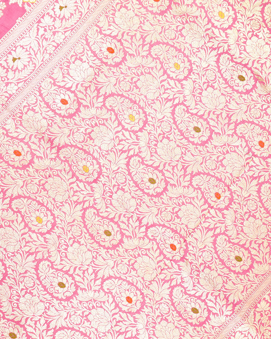 Rosewood Pink Floral Meenakari Pure Katan Saree