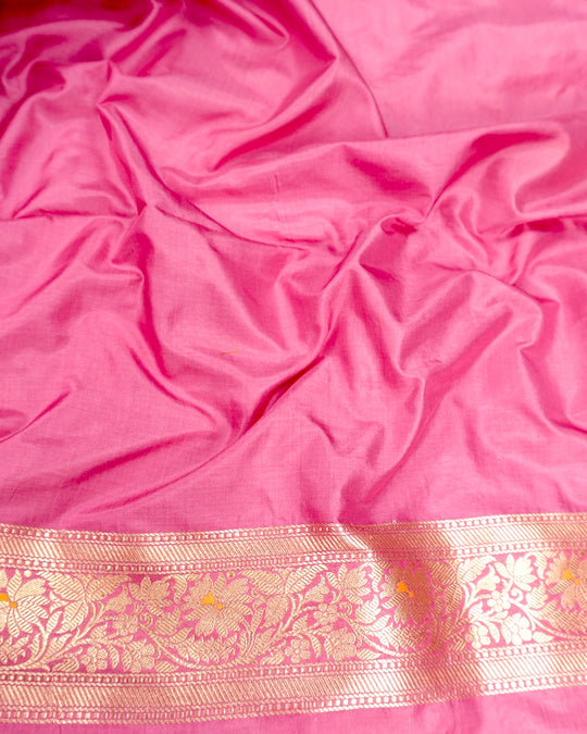 Rosewood Pink Floral Meenakari Pure Katan Saree