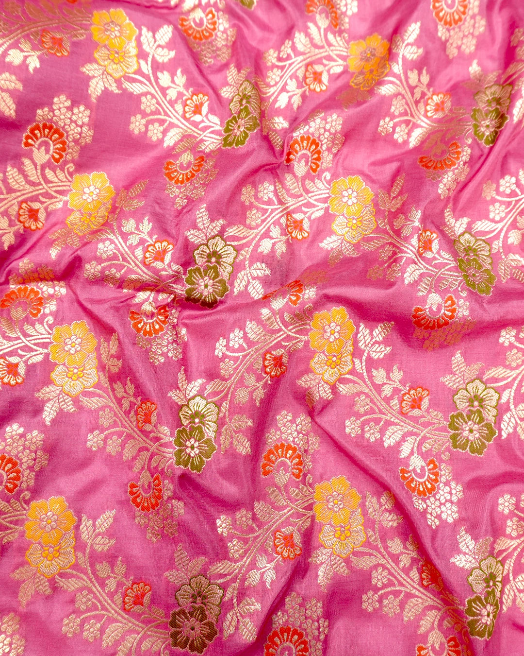 Rosewood Pink Floral Meenakari Pure Katan Saree
