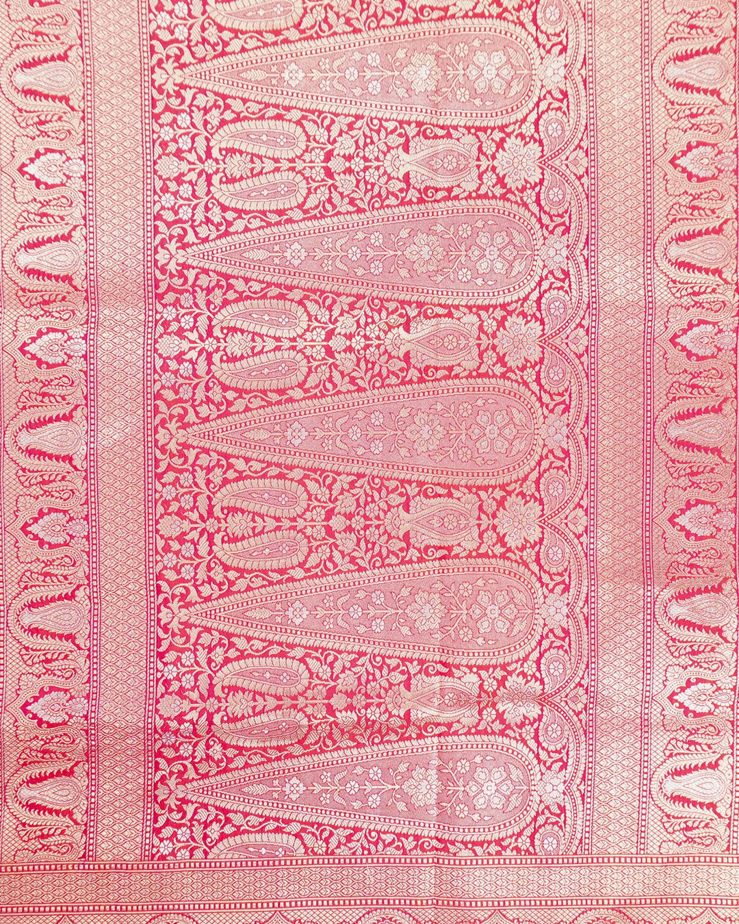 Rani Pink Pure Katan Saree with Floral Jaal Weave