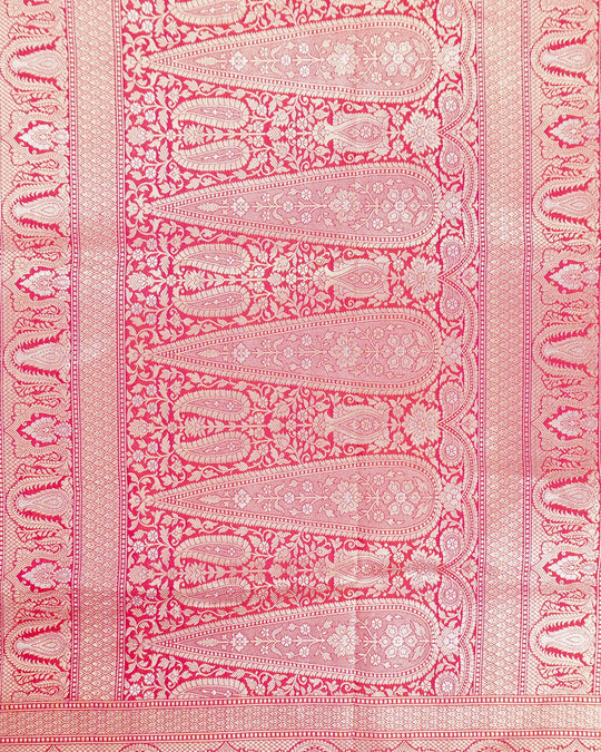 Rani Pink Pure Katan Saree with Floral Jaal Weave