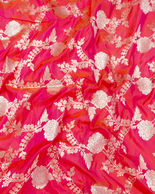 Rani Pink Pure Katan Saree with Floral Jaal Weave
