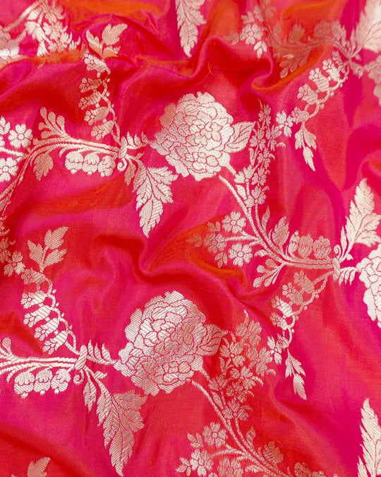 Rani Pink Pure Katan Saree with Floral Jaal Weave