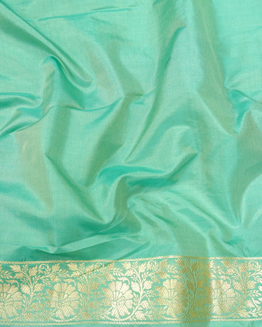 Aqua Turquoise Pure Katan Saree with Floral Jaal
