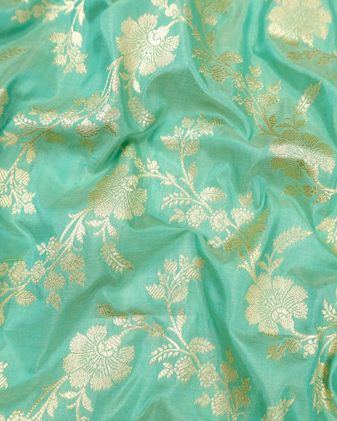 Aqua Turquoise Pure Katan Saree with Floral Jaal