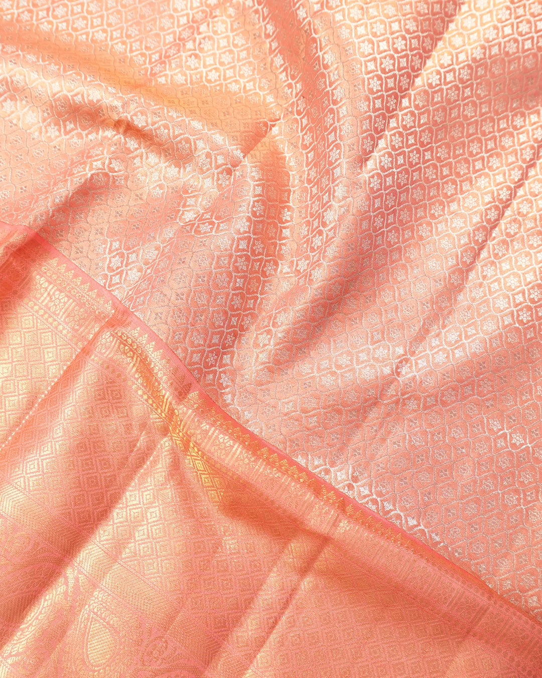 Peach Pink Pure Banarasi Silk Saree with Floral Jaal Weaving