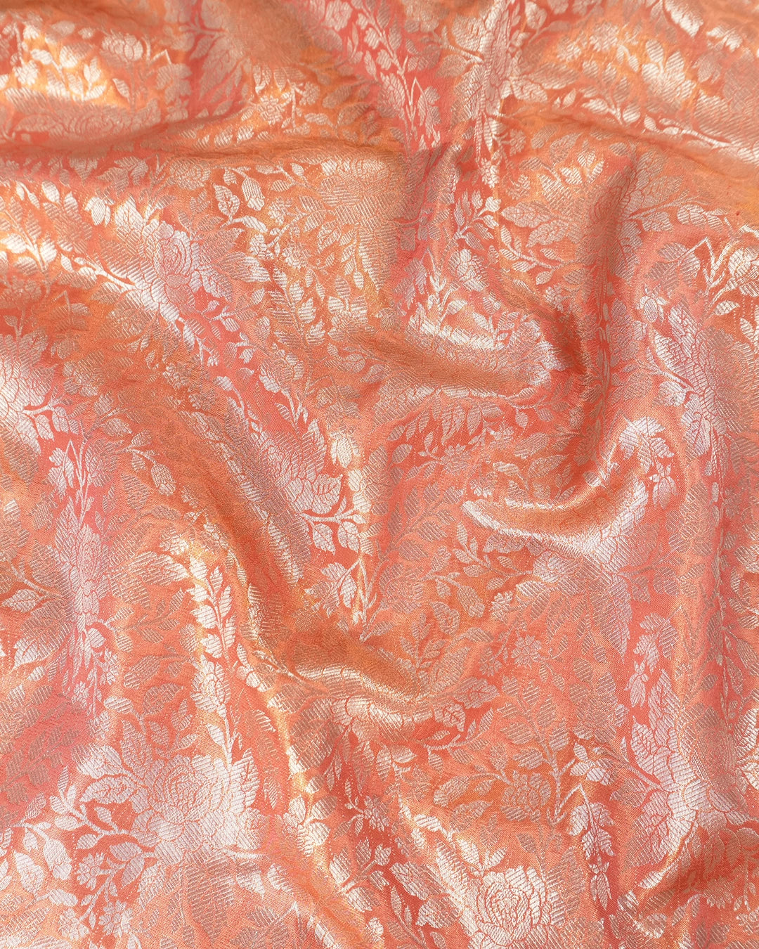 Peach Pink Pure Banarasi Silk Saree with Floral Jaal Weaving
