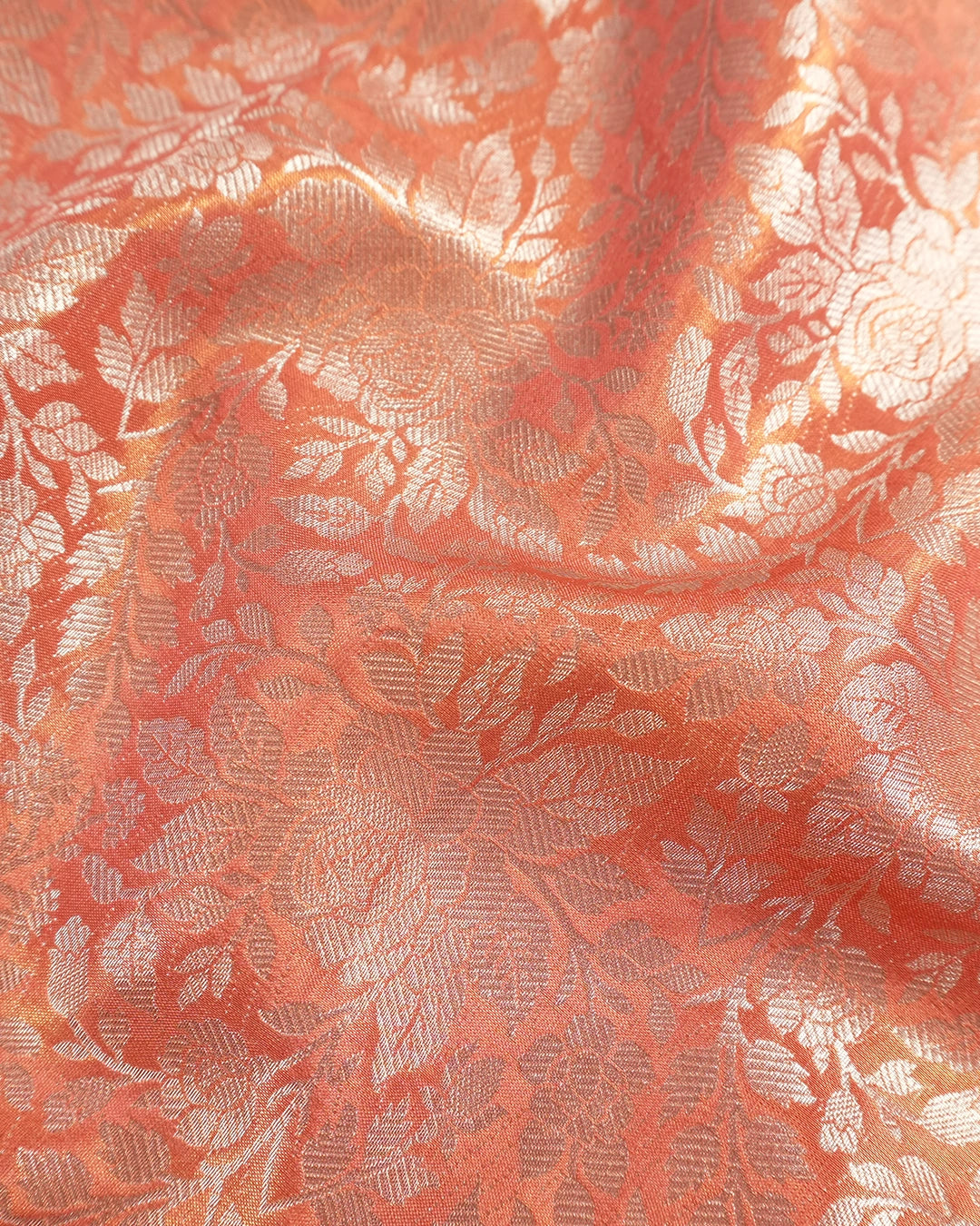 Peach Pink Pure Banarasi Silk Saree with Floral Jaal Weaving