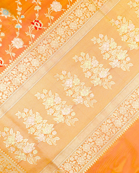 Coral Orange Dual Shade Pure Katan Saree Meenakari Weave