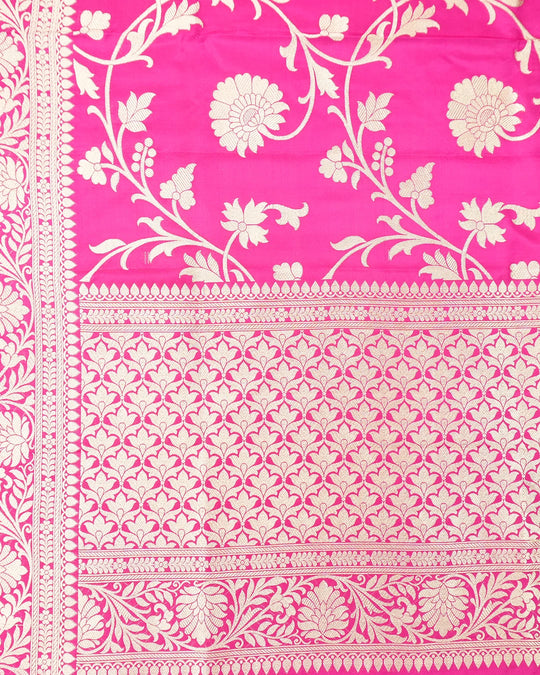 Rani Pink Pure Katan Dupatta with Floral Jaal Weaves