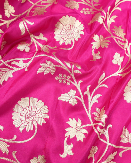 Rani Pink Pure Katan Dupatta with Floral Jaal Weaves