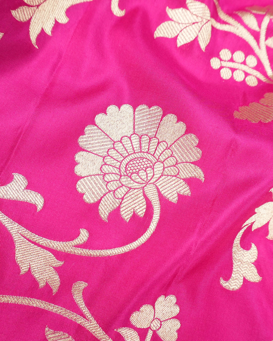 Rani Pink Pure Katan Dupatta with Floral Jaal Weaves